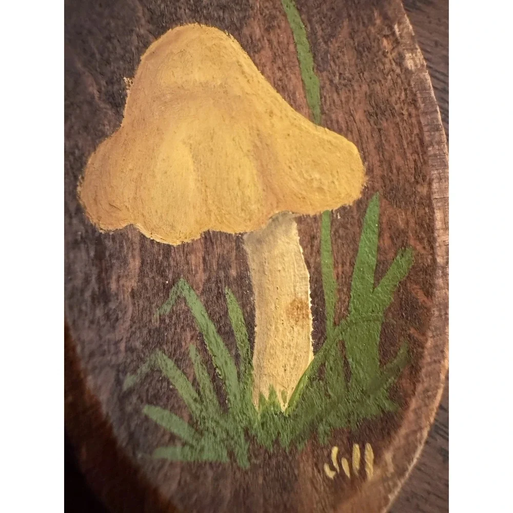 Vintage 1970s Hand-Painted Mushroom Wooden Spoon Retro Kitchen Wall Decor